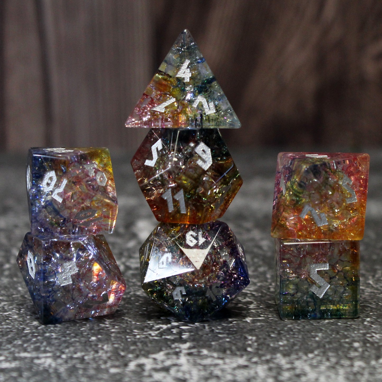 Frost Bound Frozen Rainbow Shattered Glass Dice Set