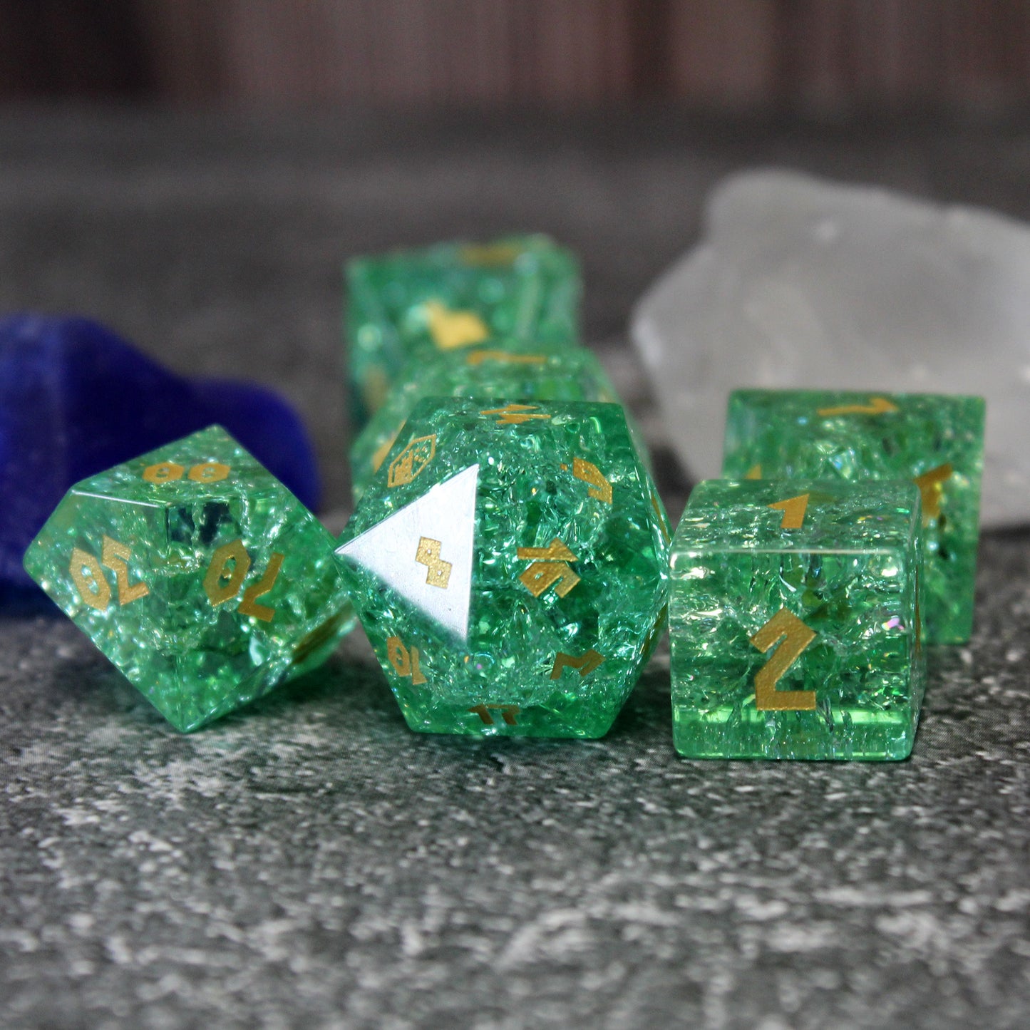 Glacier Green Shattered Glass Dice Set