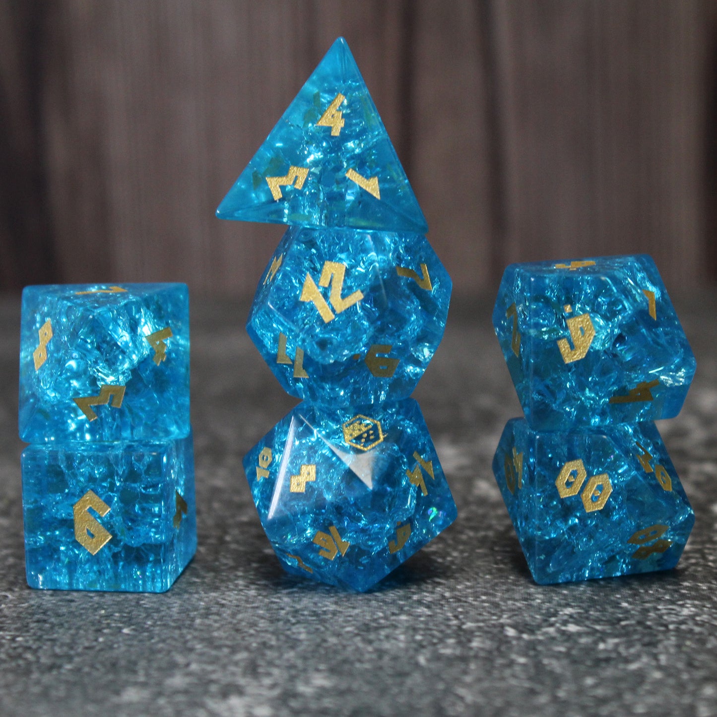 Hailstone Blue Shattered Glass Dice Set