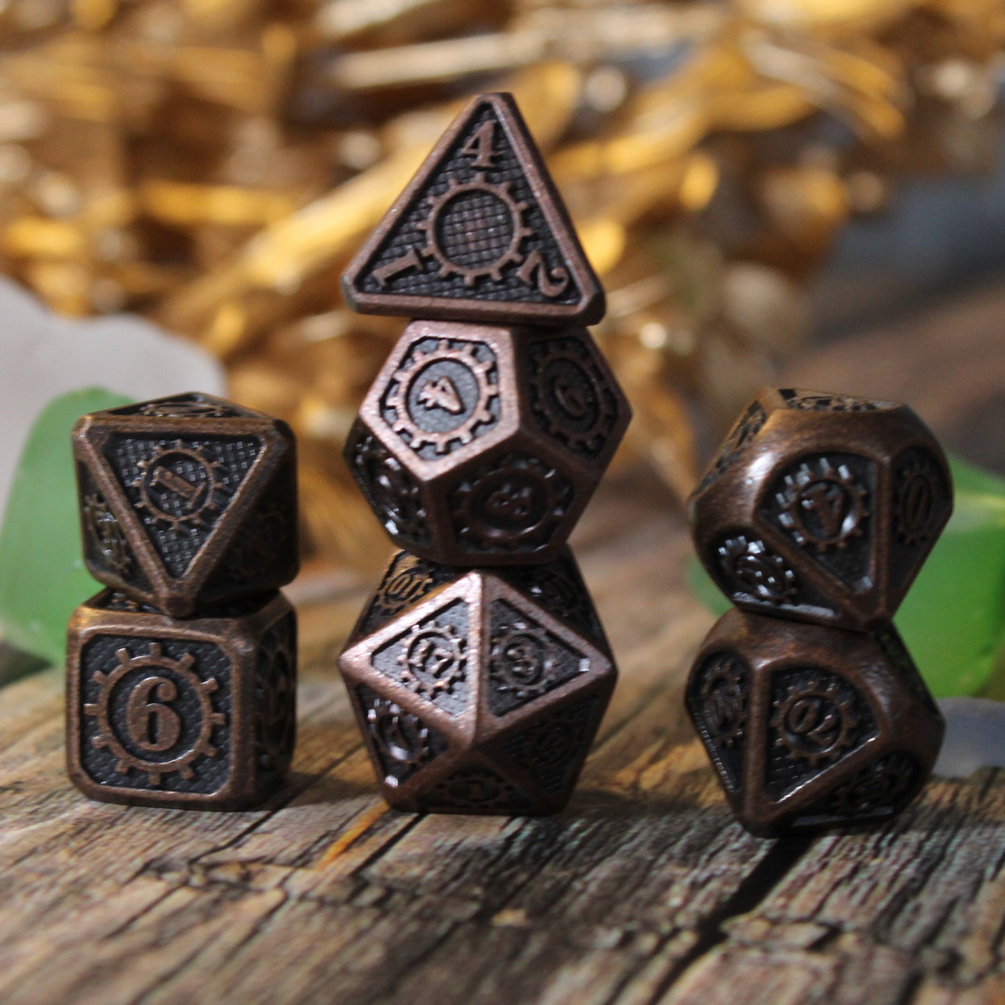 Metal Mechanist Antique Copper Dice Set