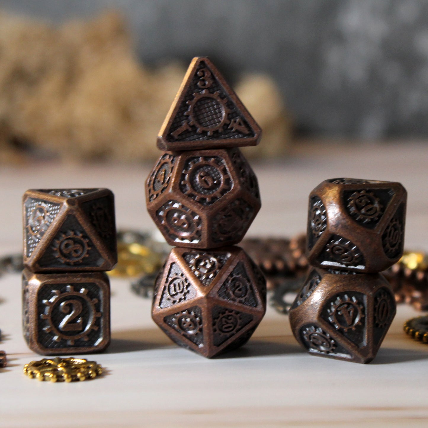 Metal Mechanist Antique Copper Dice Set