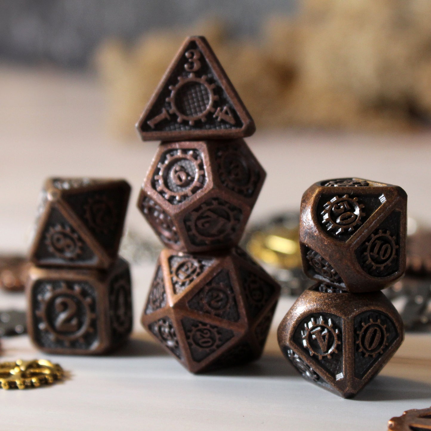 Metal Mechanist Antique Copper Dice Set