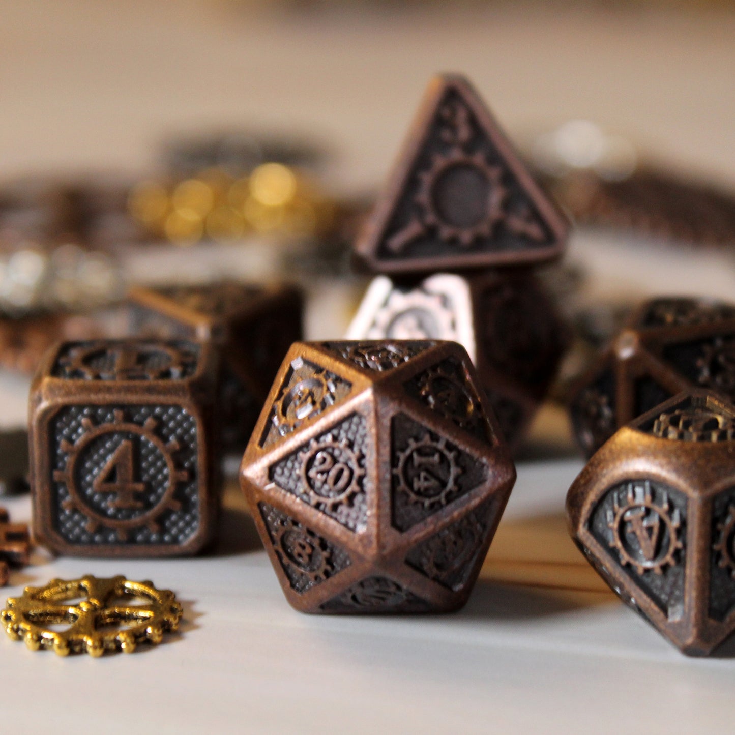 Metal Mechanist Antique Copper Dice Set