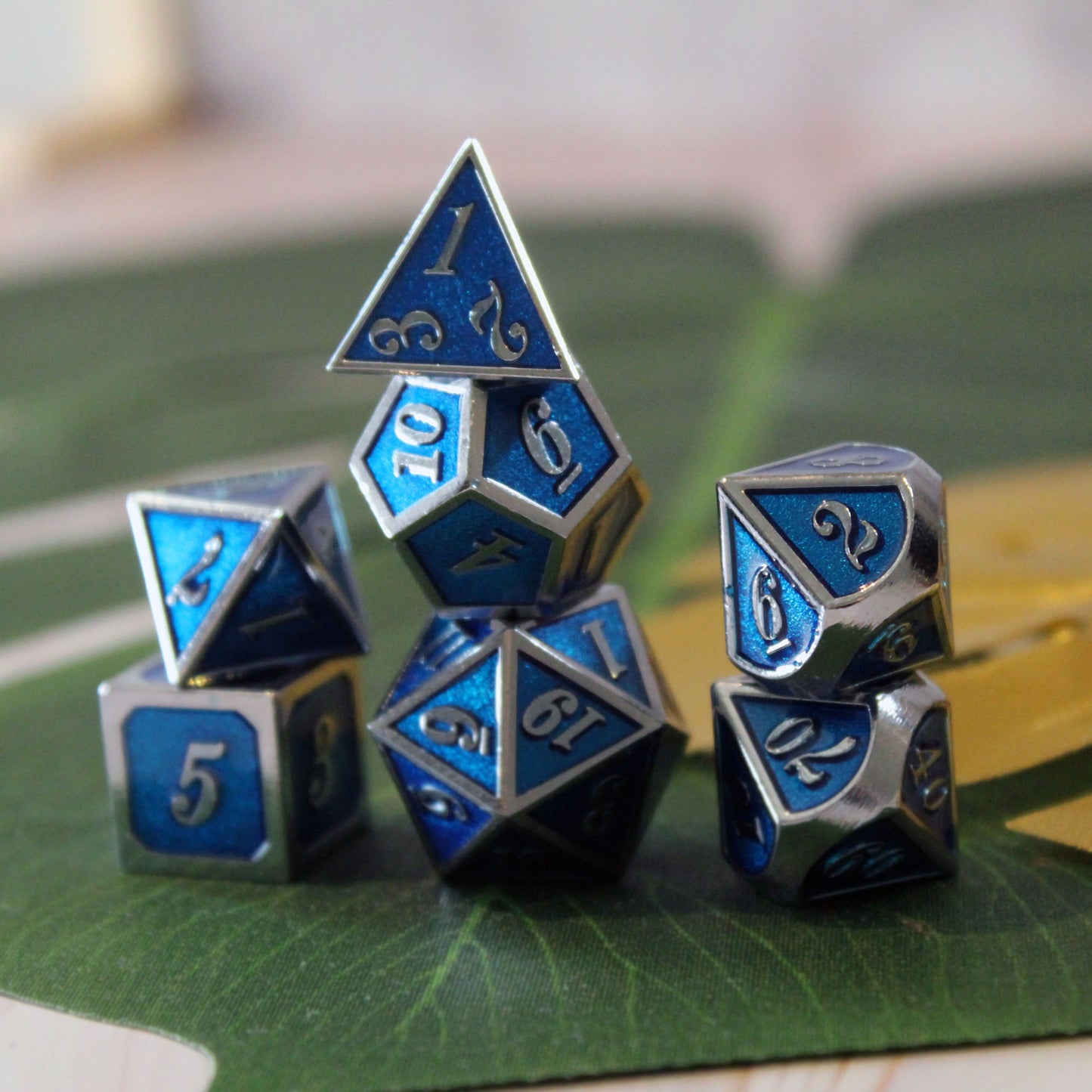 Metal Imperial Blue & Silver Dice Set