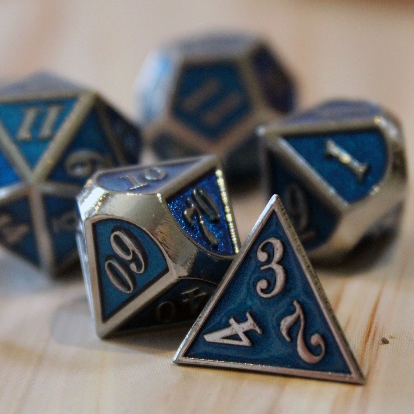 Metal Imperial Blue & Silver Dice Set