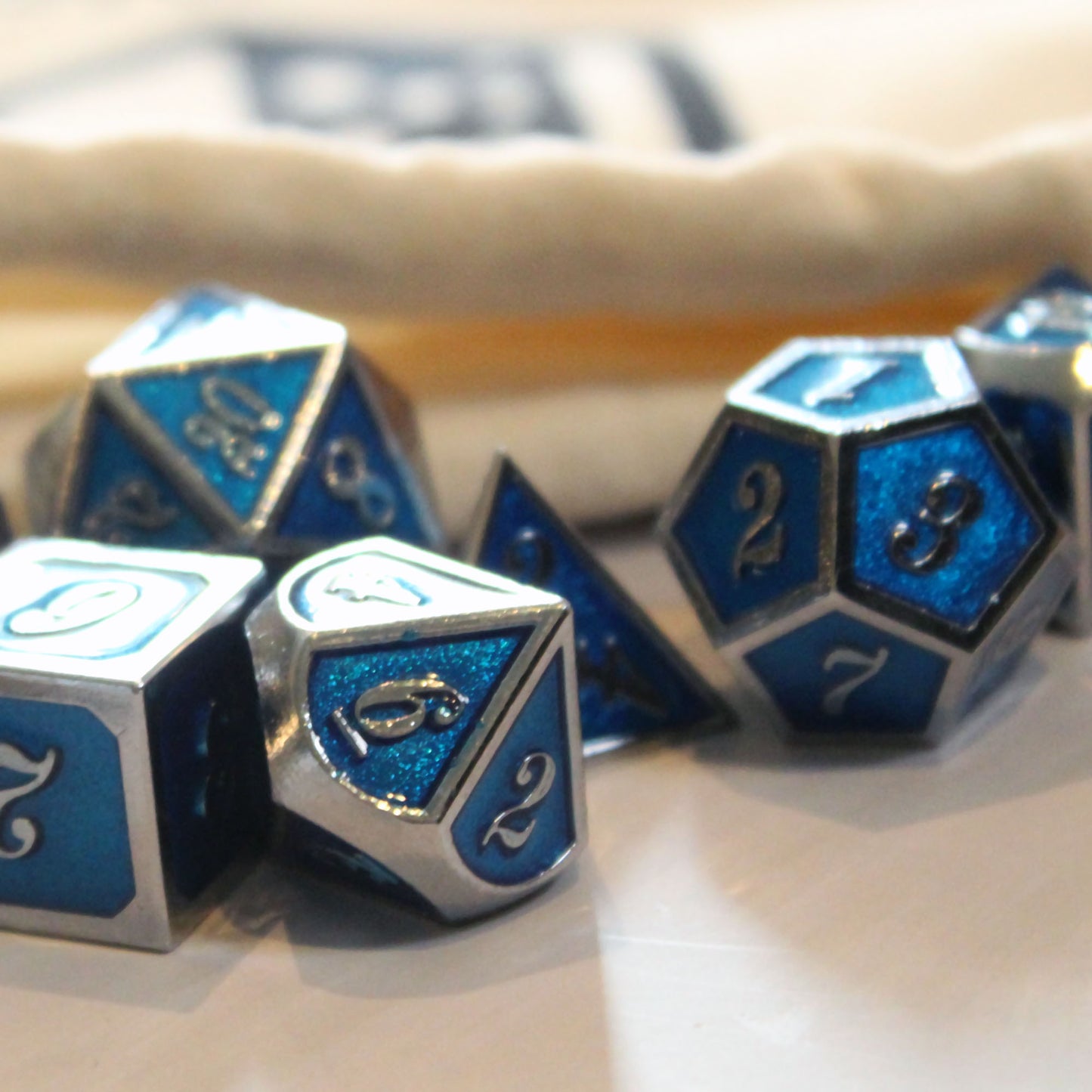 Metal Imperial Blue & Silver Dice Set