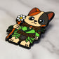 Adventure Cats druid enamel pin featuring a cat holding a staff and a flower, displayed against a plain white background.