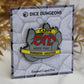 Dungeons Master enamel pin shown with its backing card, emphasizing the bold design and D&D-inspired message.