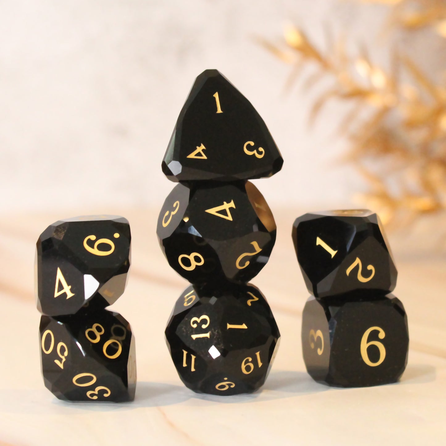 Royal Dice Black Multifaceted Glass Dice Set