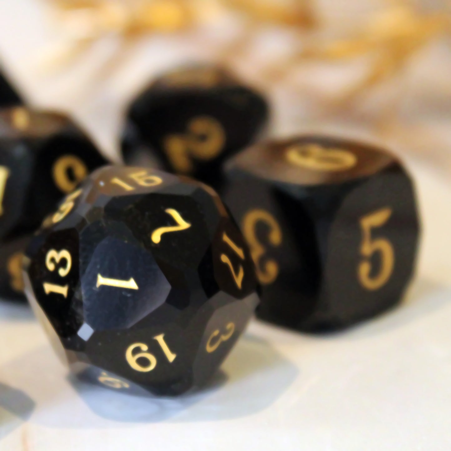 Royal Dice Black Multifaceted Glass Dice Set