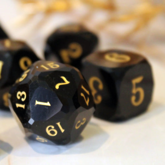 Royal Dice Black Multifaceted Glass Dice Set