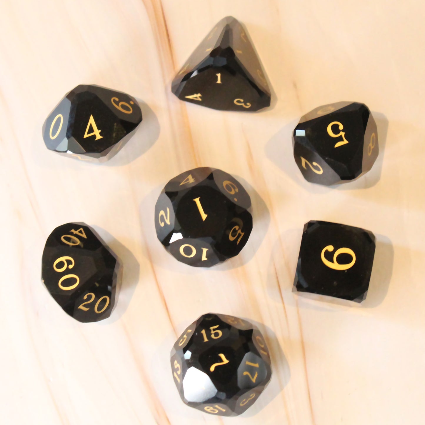 Royal Dice Black Multifaceted Glass Dice Set