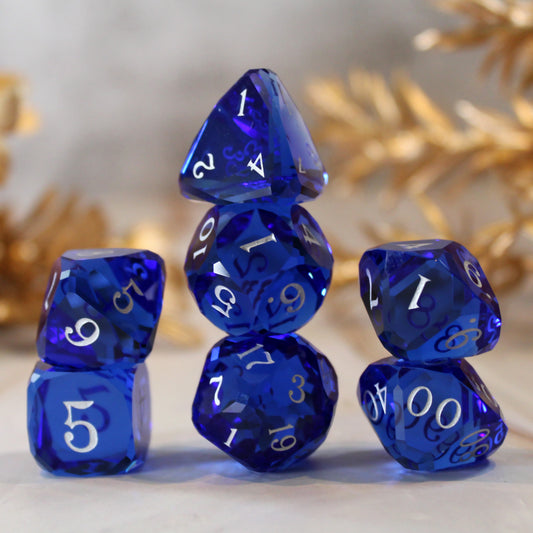 Royal Dice Blue Multifaceted Glass Dice Set