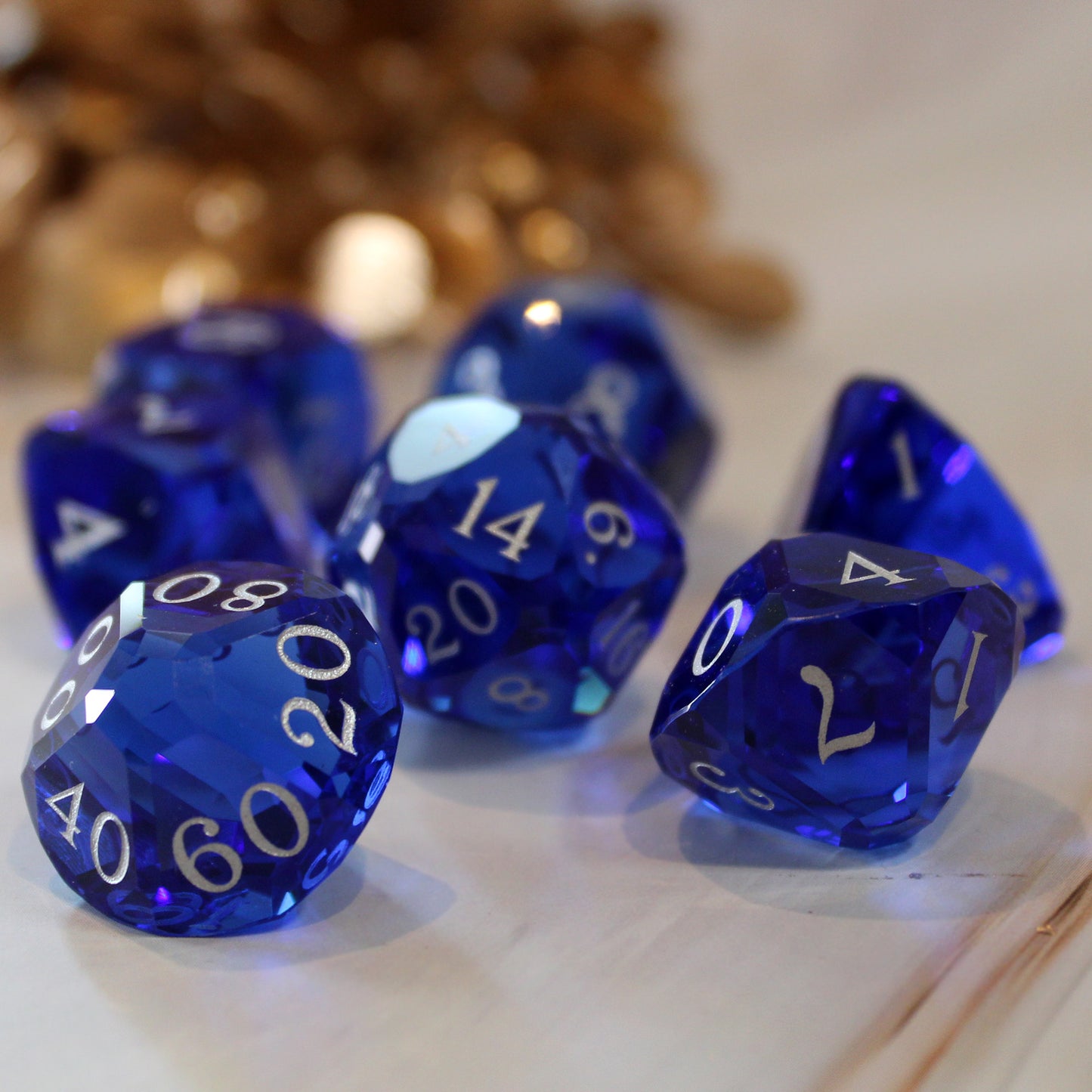 Royal Dice Blue Multifaceted Glass Dice Set
