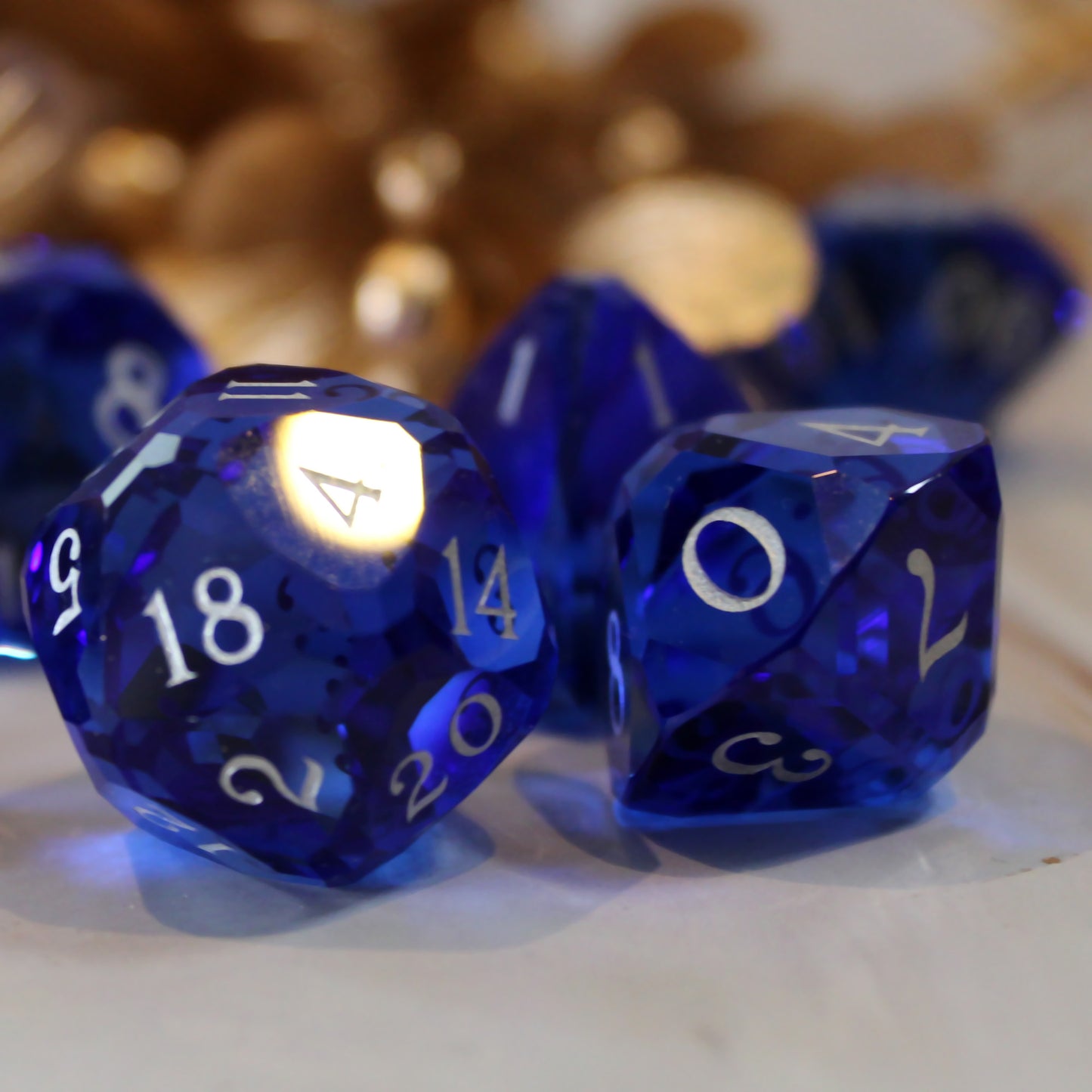Royal Dice Blue Multifaceted Glass Dice Set