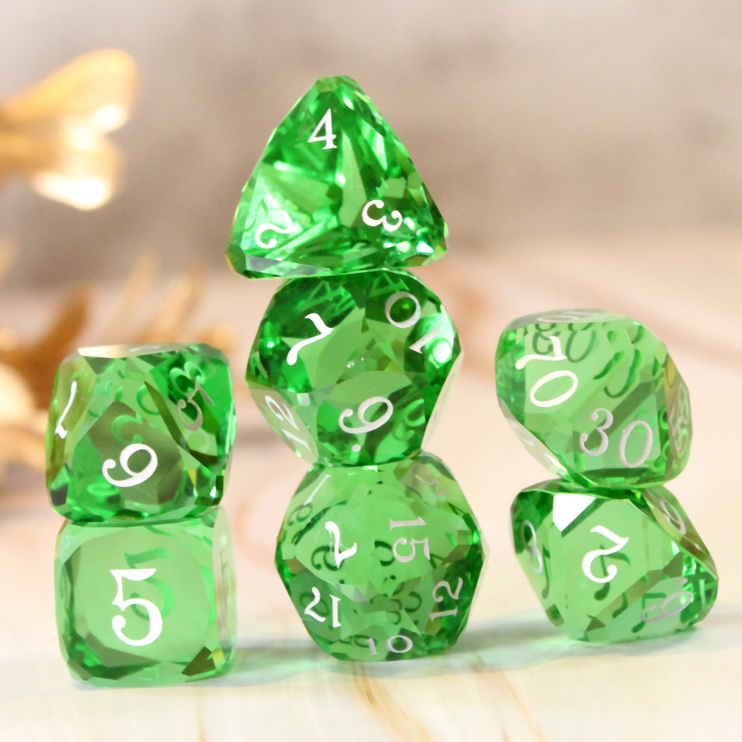 Royal Dice Green Multifaceted Glass Dice Set