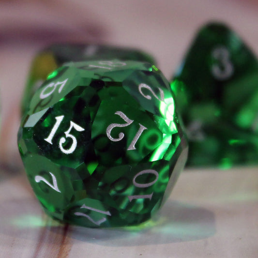 Royal Dice Green Multifaceted Glass Dice Set