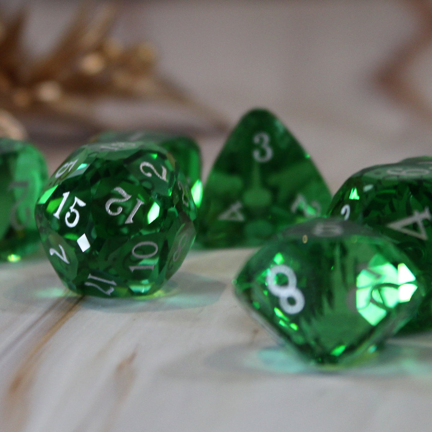 Royal Dice Green Multifaceted Glass Dice Set