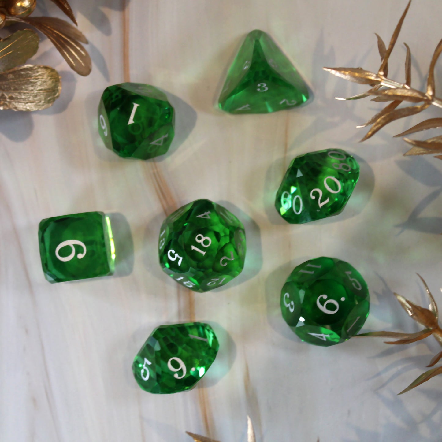 Royal Dice Green Multifaceted Glass Dice Set