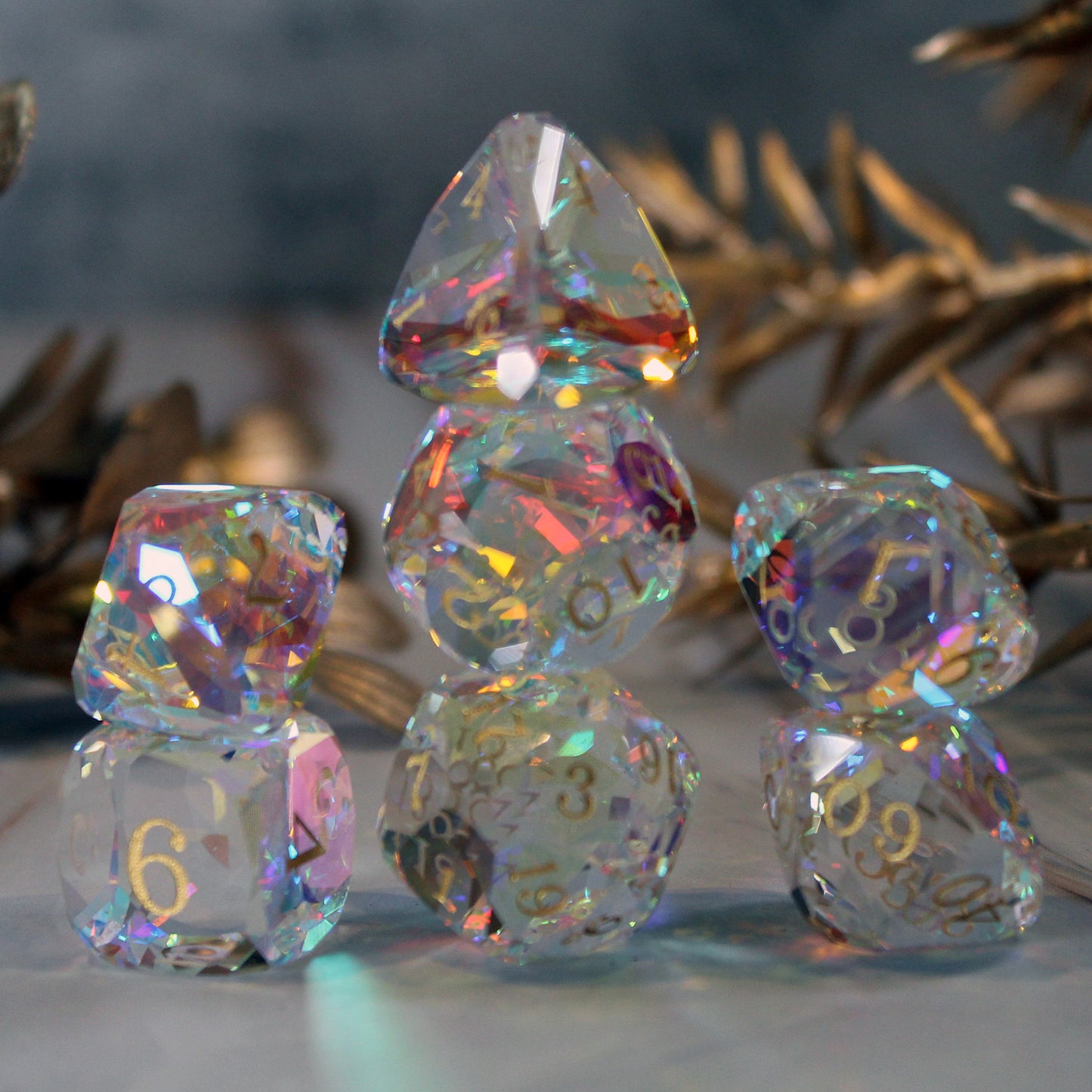 Royal Dice Prismatic Multifaceted Glass Dice Set