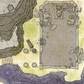 Overhead image of a cloth battle map depicting a collapsing temple