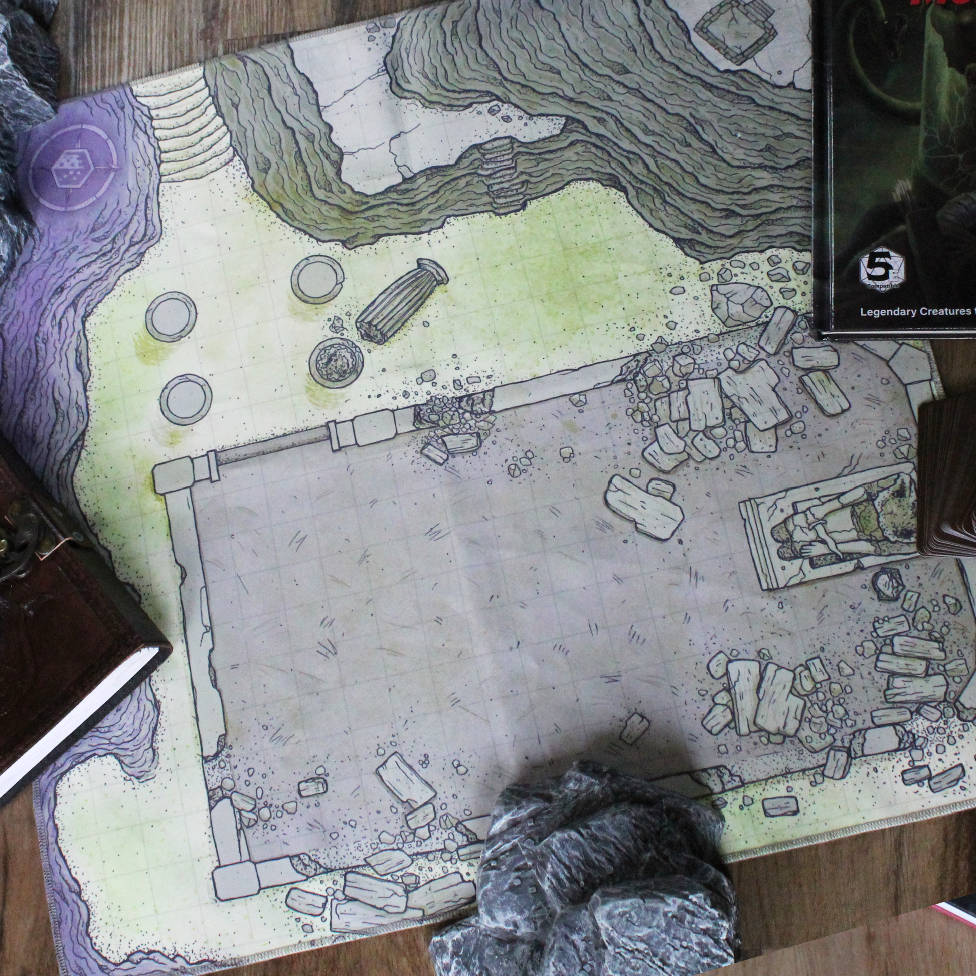 Overhead photo of a ruined temple battle map
