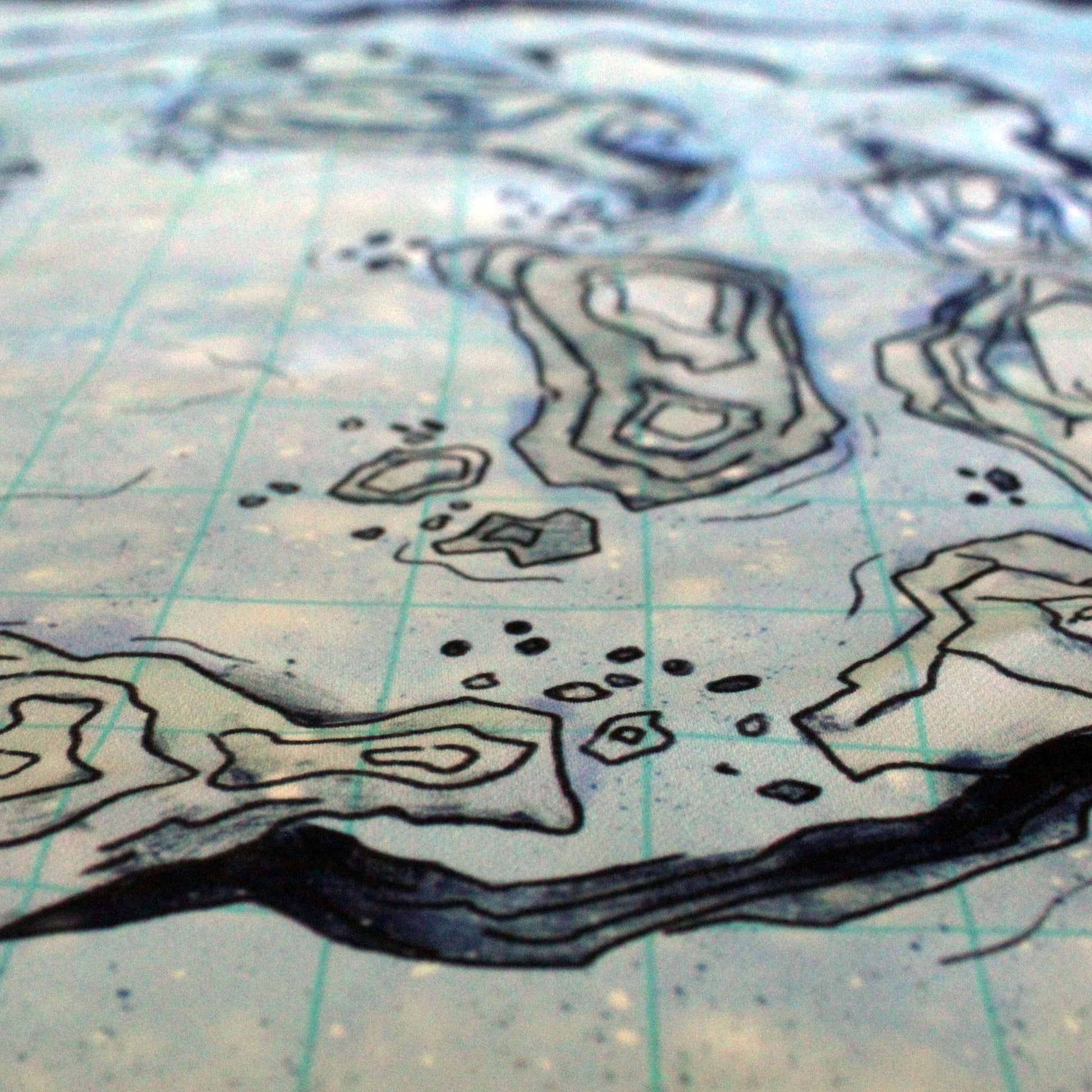 Close up photograph of a snowy battle map