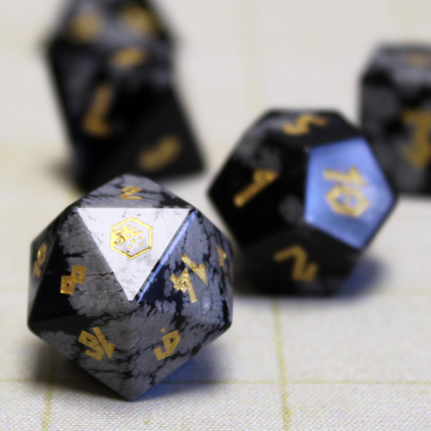 Snowflake Obsidian Dice Set with Display Box