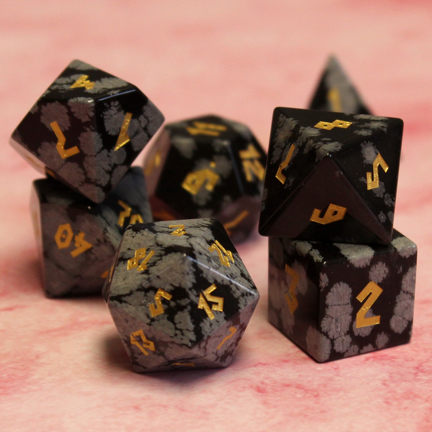 Snowflake Obsidian Dice Set with Display Box