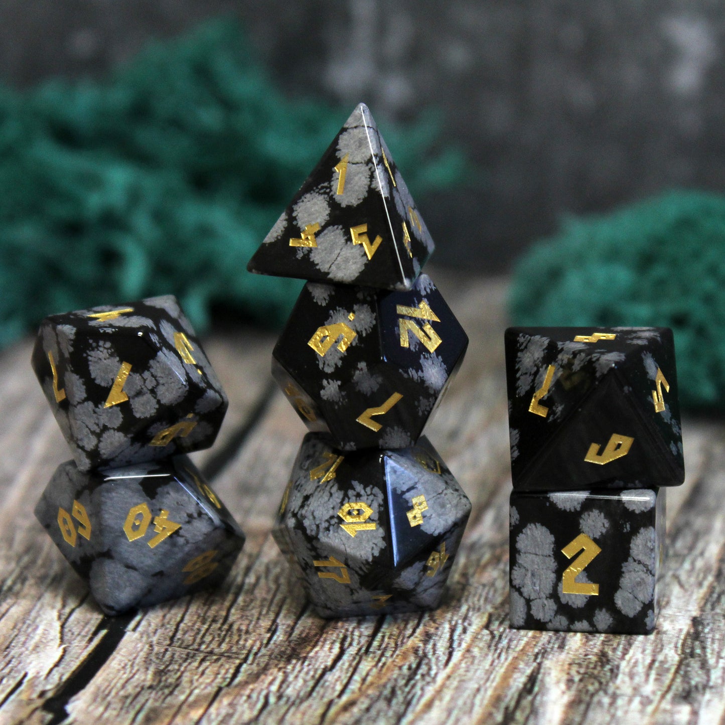 Snowflake Obsidian Dice Set with Display Box