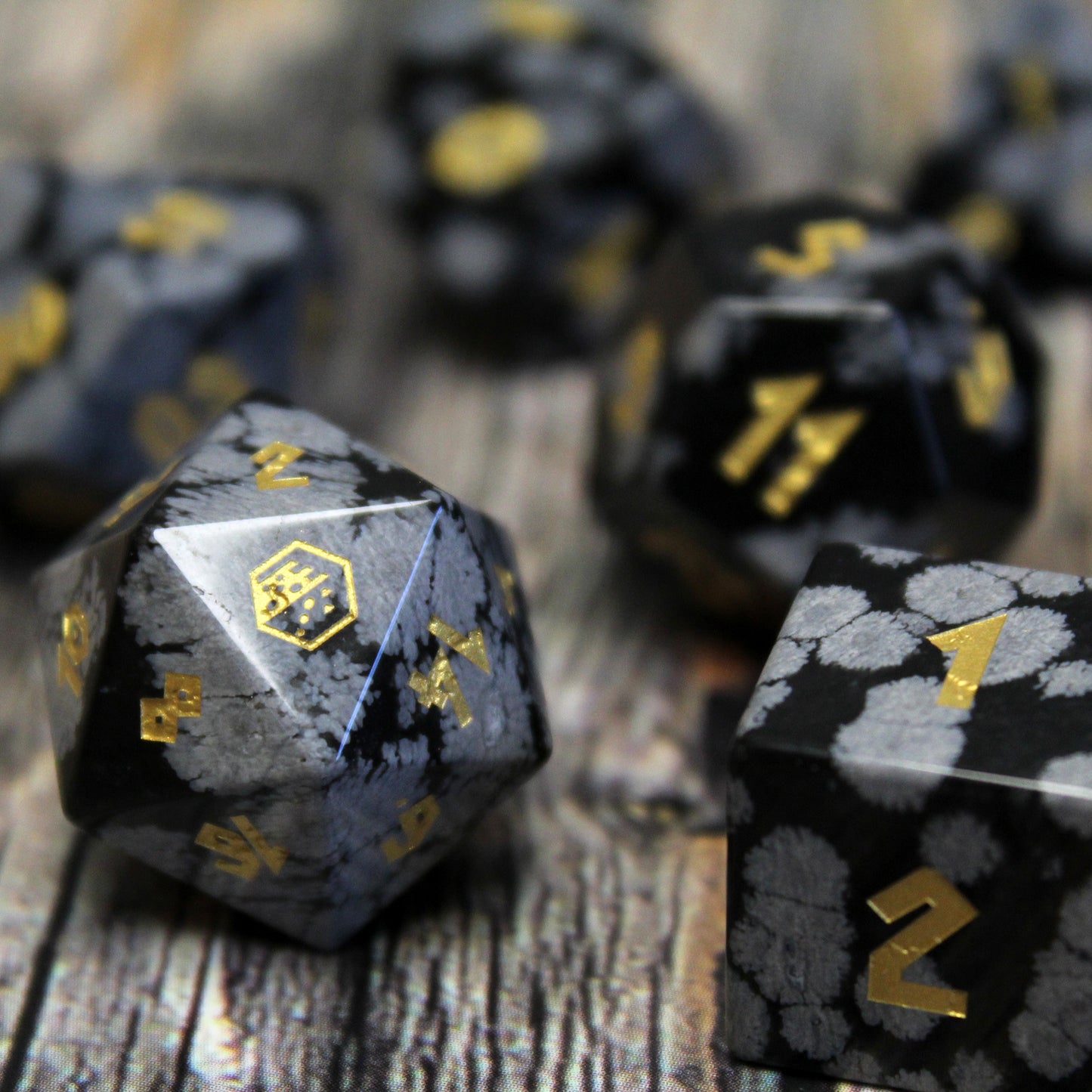 Snowflake Obsidian Dice Set with Display Box