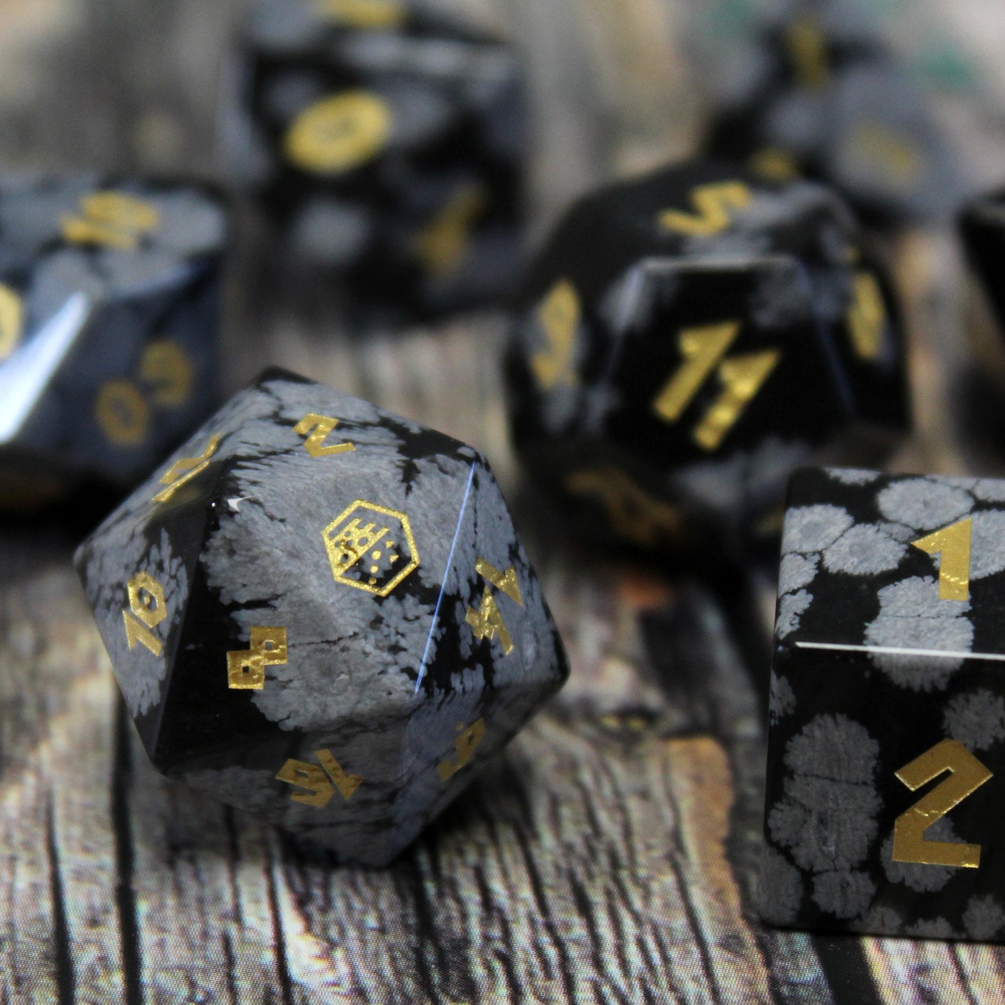 Snowflake Obsidian Dice Set with Display Box