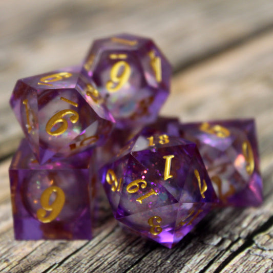 Purple Liquid Core Dice set inspired by the modern cocktail, Purple People Eater