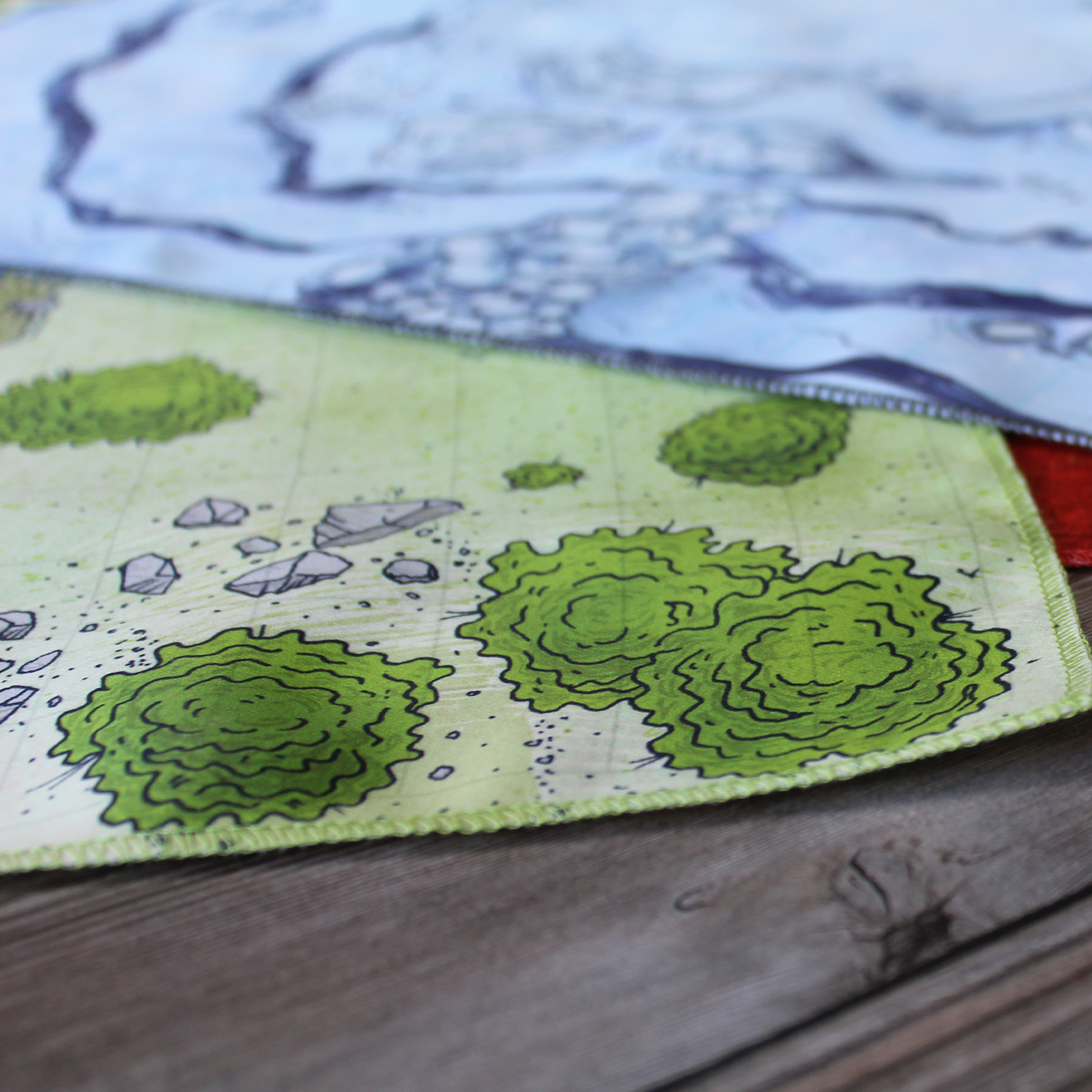 Closeup photo of the edge of a forest battle map