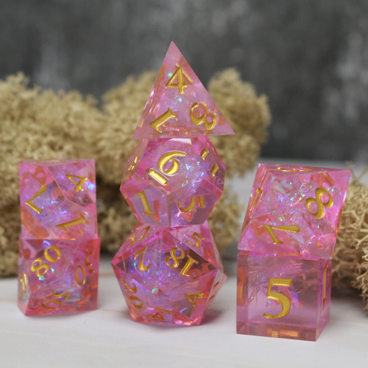 StarGlow Pink Sharp Edge Resin Dice Set