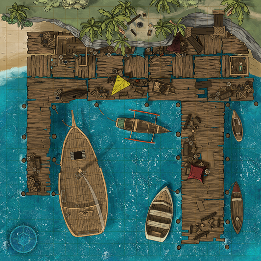Image of a battle map of a series of docks