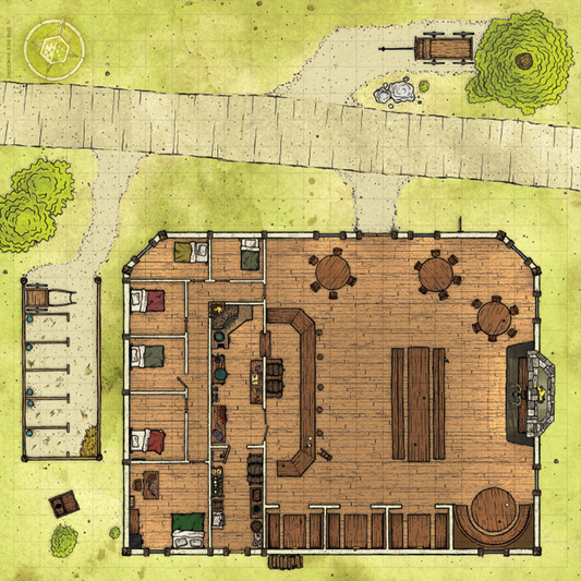 Image of a cloth battle map depicting a tavern
