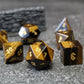 Tiger Eye dice set on a Dungeons & Dragons table.