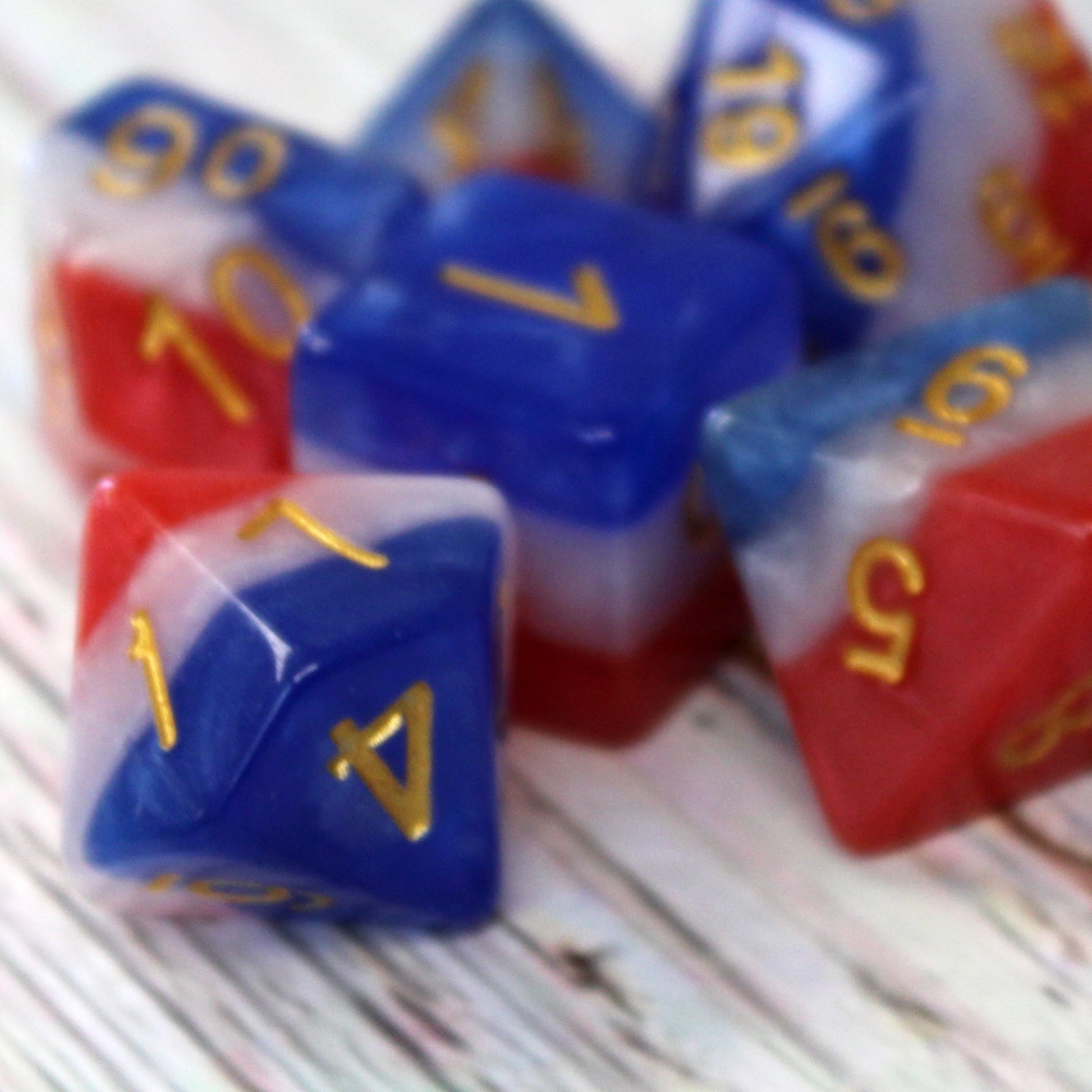 red white and blue dice