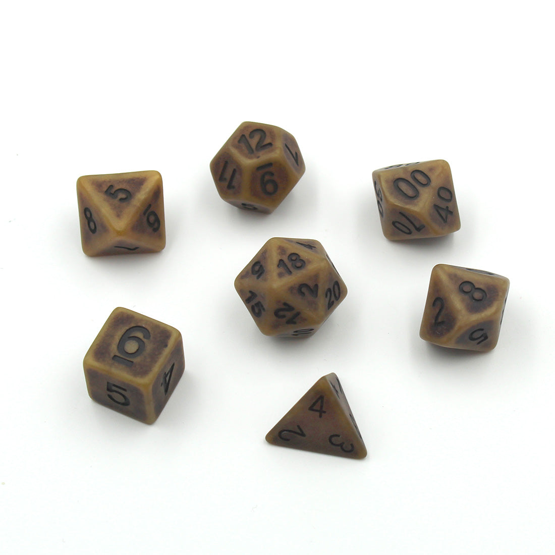 Antique Brown-Gold Polymer Dice Set in a circle