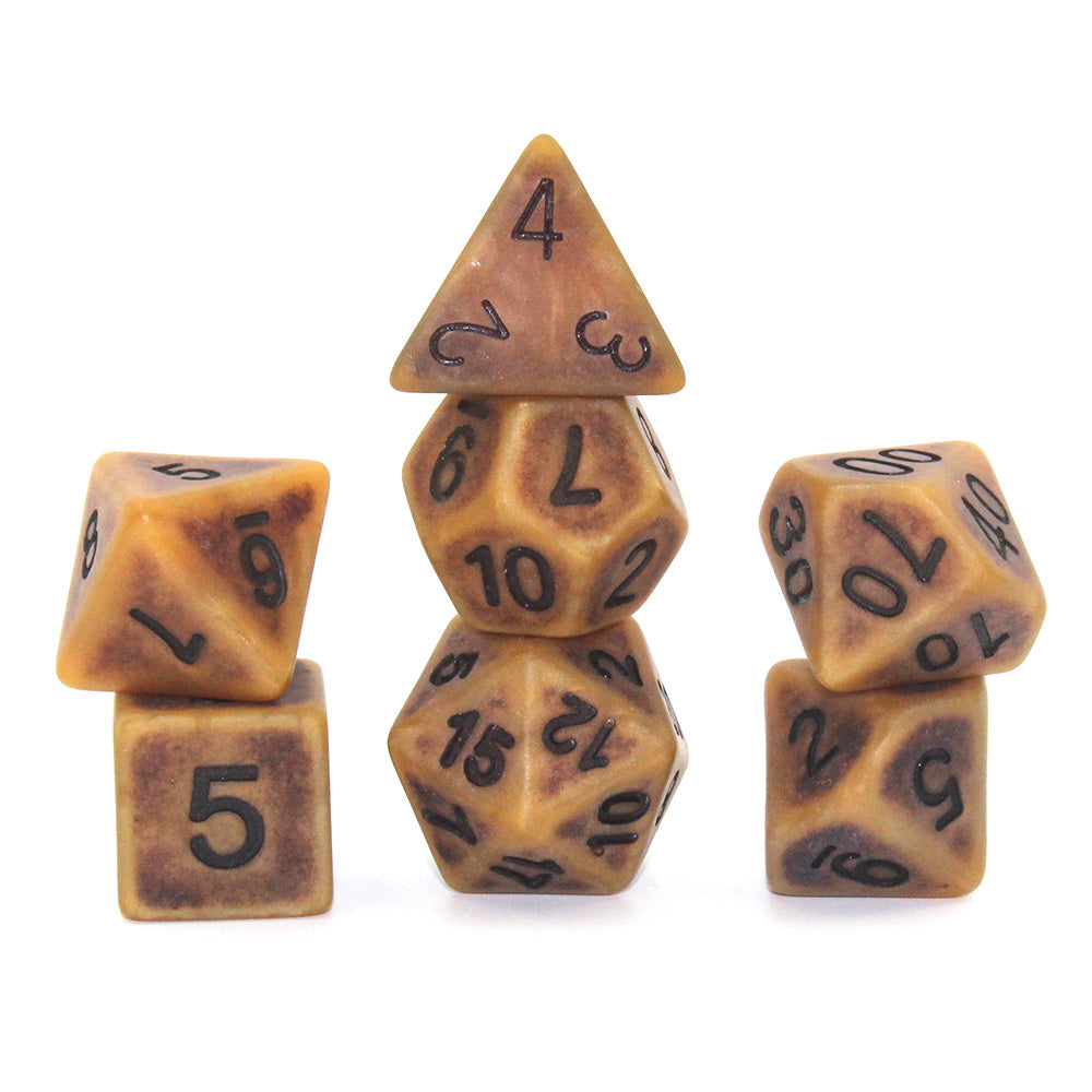 Antique Brown-Gold plastic dice - full set.