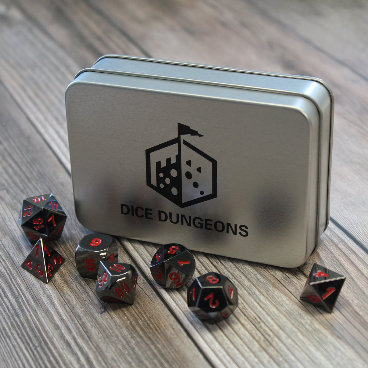 Metal Black Ember Dice Set with Display Box Black Nickle & Red Ink