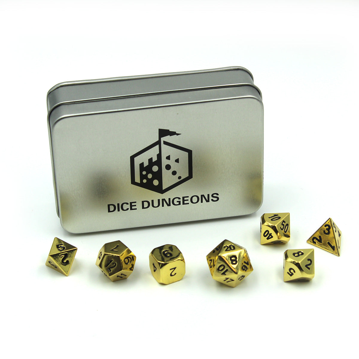 Bright Gold Metal Dice with Box