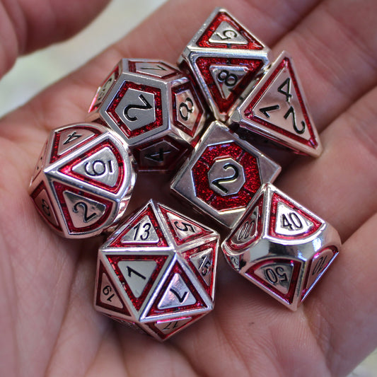 Red & silver | Plated Metal Dice Set for Dungeons and Dragons (DnD)