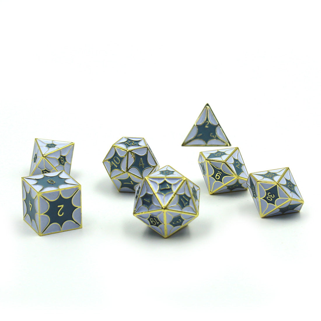 DragonScale Dice Set with gold numbers.