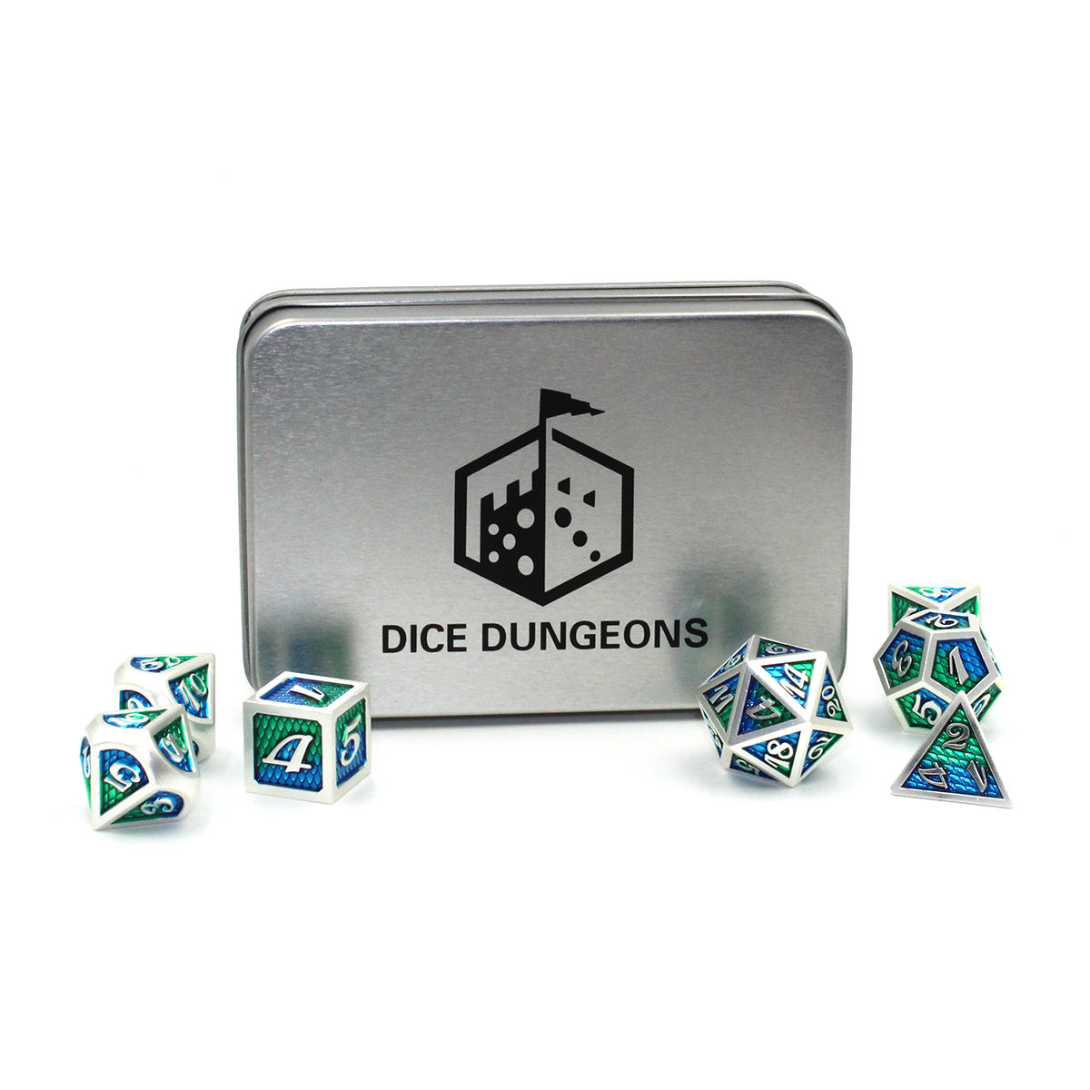 Metal DragonSkin Green Dice Set with Display Box