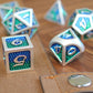 Metal Green Dice with Dragon Scales inset into it. 