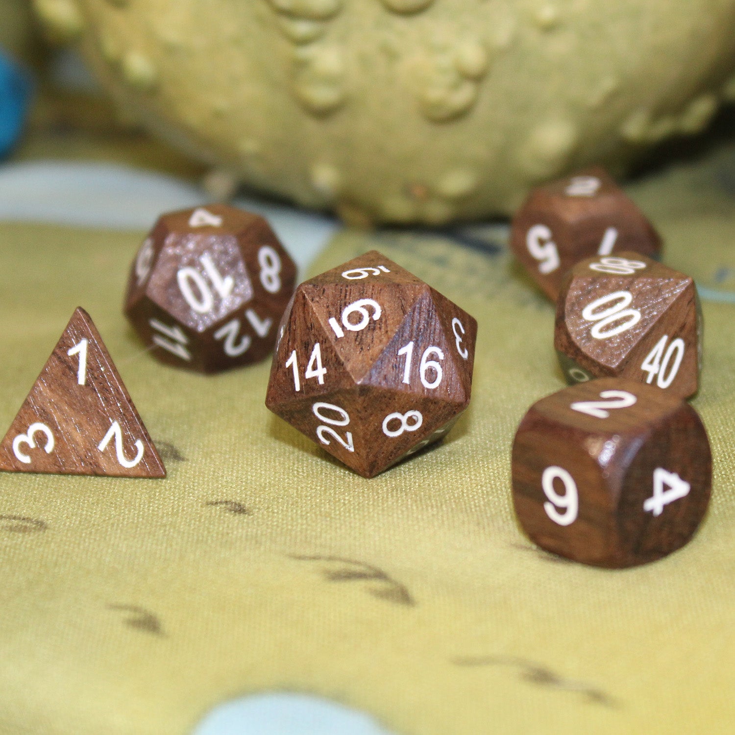 Ebony & White Ink Wooden Dice Set