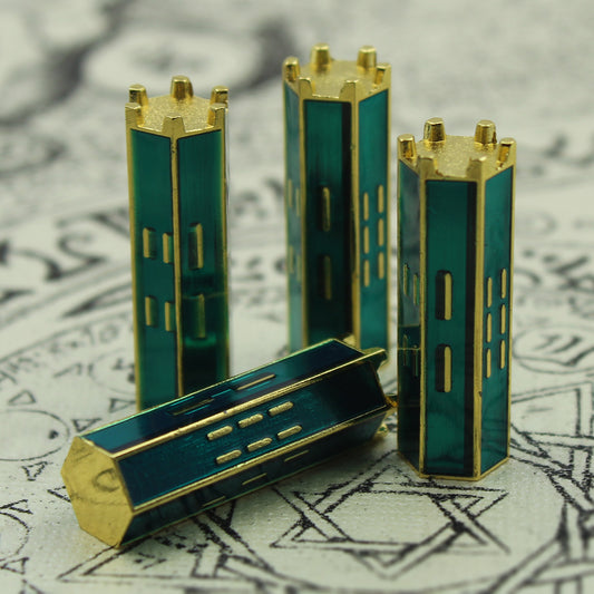 Green and Gold Fortress Metal Dice 4d6 Set