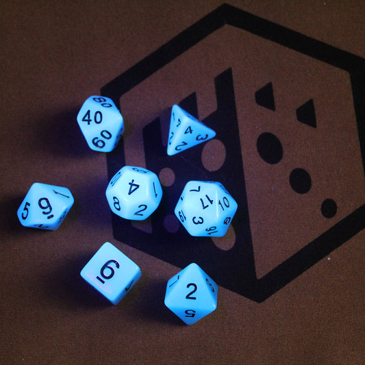 Glow in the Dark Blue Dice Set